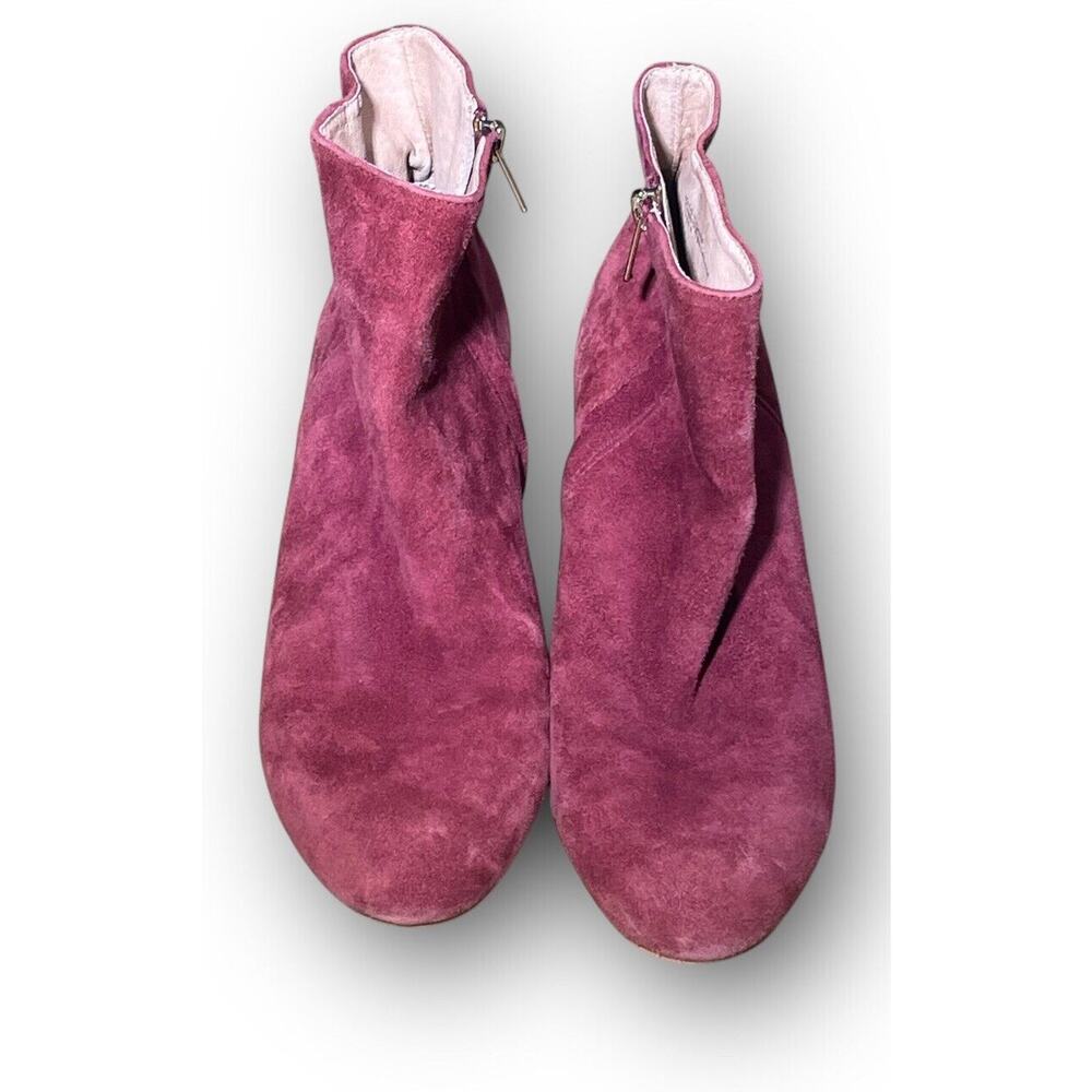 Anthropologie Women Burgundy Suede Ankle Boots Size 8 - Picture 2 of 5